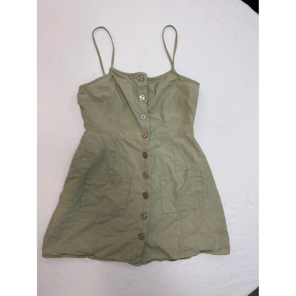 ASOS Dresses & Skirts - ASOS Sage Green Cotton Linen Button Down Mini Sun Dress with Pockets US 4